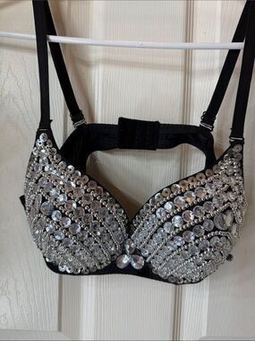 Embellished Black Crystal Bra - Women Intimates & Sleepwear